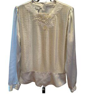 Vintage Nicola Ivory Satin Pleated Blouse with Beading